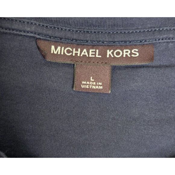 Michael Kors Mens T Shirt Large Navy Blue Cotton Short Sleeve Crew Logo Soft Tee - Picture 4 of 9